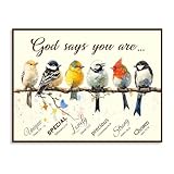 Dazzlewall Bibelvers Motivations Bild, Inspirierendes Vogelmotiv mit Zitat Wandbild für Wohnzimmer Schlafzimmer Deko, God Says You Are Unique Poster 12×16 in Ungerahmt