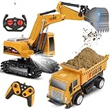 Charmofun Ferngesteuerter Bagger Spielzeug mit RC Sandtransporter, 2.4Ghz Rechargeable RC Bagger mit Licht & Sound, Baufahrzeug Spielzeugautos Geburtstags Geschenk für ab 3 4 5 6 7 8 9 Jahren Junge