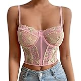 Generic Damen Bauchfreies Top Spitzen Camisole Crop Tops Spitzentop Cut Outs Bralettes Spaghettiträger Cropped Oberteil, M, 02 Rosa