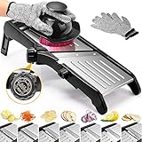 Gemüsehobel Mandoline, 7-in-1 Verstellbar Mandoline Gemüsehobel, Multifunktion Scheiben, Julienne, Edelstahl Gemüsehobel mit 1 Anti-Schneid-Handschuhe，1 Reinigungsbürste