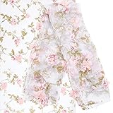 GORGECRAFT 55,3 cm Bestickter Blumenstoff, (2)D-Organza, Rosa, Blumen, Chiffon, Rosenblätter, Vintage-Spitzenstoff, Stickereiapplikationen, Bänder Zum Nähen, Hochzeit, Braut, Stoff, Bastelbedarf