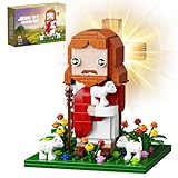 Millionspring Jesus-Baustein-Set mit Licht, Jesus-Figur, Spielzeugmodell, Heimkapellen-Dekor, Ostergeschenke für Kinder, Erwachsene (324 Teile)