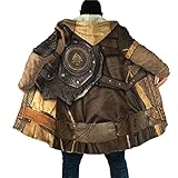 Herren Winter warme Parka Jacke Wikinger Mittelalter Vintage 3D Rüstung Dicker Lammfell gefütterter Mantel Mittellange winddichte Kapuzenjacken (Color : Rune Armor, Size : XXL)