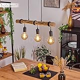 HOFSTEIN Pendelleuchte Toledo, moderne Hängeleuchte aus Metall/Holz in Schwarz/Natur, Pendellampe höhenverstellbar, skandinavischen Design, Echtholz-Balken, 3-flammig E27, Esszimmer, Wohnzimmer, Küche