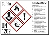 Gefahrstoffkennzeichnung Dieselkraftstoff nach GHS, Aufkleber, 210x148 mm, Idx 2019, UN 1202, Piktogramme nach CLP/GHS