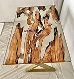 E-maguk Französischer Ahorn-Epoxid-Tisch – klarer Tisch mit Meer der Ruhe – Harz-Esstisch – Holz-Epoxid-Tischplatte – Wohnzimmer-Couchtisch (Couchtisch – 60 x 60 x 3 cm Tischplatte und 45 x 45 x 45 cm