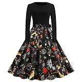 Weihnachtskleider für Damen, Damen Weihnachten Hirsch Druck Patchwork Rundhalsausschnitt Langarm Kleid Frauen Weihnachtskleid Weihnachten Kostüm Xmas Casual Dresses