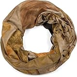 styleBREAKER Damen Loop Schal mit Hirsch Print und geometrischer Einteilung, Schlauchschal mehrfarbig, Tuch 01017131, Farbe:Braun-Beige