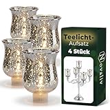 4 Stück Novaliv Teelichtaufsatz Silber Glasaufsatz für Kerzenleuchter Kerzenständer Glas Adventskranz Teelichthalter Stabkerzenhalter Weihnachten Kerzenpick