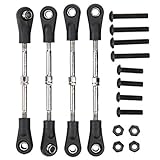 RC Spurstange, 4 Stück einstellbare Lenkstangen für 1/10 Offroad Auto - Metall Lenkgestänge mit 68-77mm Verstellbereich