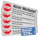 immi 5 St. Keine Werbung Aufkleber, UV-geschützte, besonders dicke Silberfolie (Edelstahl-Optik)