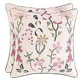 Tosleo 2 Stück Kissenbezüge Bestickte 45x45cm Dekorative Eidechsen und Blumen Stickerei Wurfkissenbezüge für Gartenlounge Sofa Dekokissen Wohnzimmer Schlafzimmer