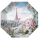 TropicalLife Reise-Regenschirm Paris Eiffelturm Blume Automatisches Öffnen/Schließen Regenschirm Tragbarer UV-Schutz Winddicht Faltschirm, multi, Einheitsgröße