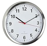 TFA Dostmann Analoge Wanduhr Funk, 60.3529.02, ohne Ticken, mit ger‰uscharmen Sweep Uhrwerk, Edelstahlrahmen, Schlafzimmer/Küche/Wohnzimmer, inkl Funkuhr, 22cm Durchmesser, Silber