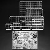 7 Stk Acryl Stempelblock Set, Transparent Acrylblock Stempel mit Gitterlinien, Acryl Stanzblöcke für Scrapbook Fotoalbum Hand Schnitzen Handwerk Scrapbooking, mit Silikonstempel