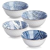 Y YHY Müslischale 700ml, Salatschüssel Porzellan, Reis Schale, Ramen Schüssel, Suppenschale Keramik, Geschirr Set Blau-weißes Porzellan, Müslischalen für Suppe, Salat, Nudeln, Reis, Ramen, 4er Set