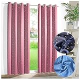heimtexland ® Verdunklungsvorhang Dekoschal Blickdicht Kinder Gardine Sterne Silber Rosa Ösenschal HxB 160x135 Typ639