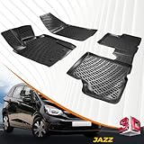 Trimak Passgenau 3D Fussmatten Auto Kompatibel mit Honda Jazz 4.Gen 2020 - 2022 Auto Zubehör 1. Und 2. Reihe Gummimatten Autos TPE Allwetter Geruchlos rutschfest Vorne und Hinten Schwarz