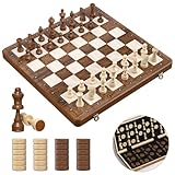 Schachspiel Magnetisch 2IN1-40.5x40.5cm Klappbares Schachbrett Holz Hochwertig mit 32 Schachfiguren & 2 Zusätzliche Damen, Schach für Erwachsene und Kinder, Paom