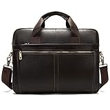 BAIGIO Aktentasche Herren Leder Laptoptasche Handtasche Business Umhängetasche 14 Zoll Vintage Ledertasche Businesstasche Klassische Messenger-Tasche, Schultertasche, Dunkler Kaffee