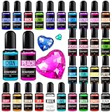 Epoxidharz Farbe - 30 Farben Flüssiges Transparenter Epoxid Harz Pigment Farbstoff für Epoxy Resin Kunst, DIY Schmuckherstellung - Konzentrierte Harzfarben für Harz Gießen, Kunstharz - je 10ml