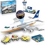 HOGOKIDS Passagierflugzeug Bauspielzeug Set mit LED Licht, 901 PCS Flugzeug Bausteine Spielzeug mit Terminal, Radarturm, Anhänger, Flugzeug-Modell Geschenke für Jungen Mädchen ab 6 7 8 9 10 Jahre