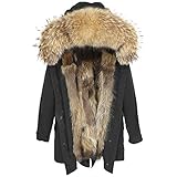 Lea Marie Damen Luxury PARKA XXL Kragen aus 100% ECHTPELZ ECHTFELL Jacke Mantel Fuchspelz Innenfutter (XXL, Schwarz)