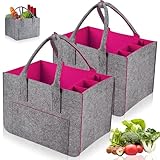2 Stück Filztasche Einkaufstasche mit Fächern - Filztasche Groß 30L, Faltbar Tragetasche mit Stabile Henkel Und Verschluss, Filz Einkaufskörbe Kaminholztasche zur Spielzeug, Einkaufen, Ausgehen, Aufbe