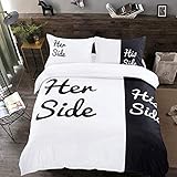 WONGS BEDDING Bettwäsche 200×200cm Bettbezug Set mit Her Side His Side 3 Teilig Bettbezüge Mikrofaser Wendebettwäsche mit Reißverschluss und 2 mal Kissenbezüge 50x75cm