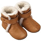 Pololo Jungen Unisex Kinder Babybootie Wollfutter Hellbraun Hausschuh, 18/19 EU