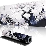 Mis.Moon Japanische Weiße Mauspad, Mauspad XXL 80x30CM Gaming, Große Kirschblüte Schreibtisch Matte, Anime Gaming Tastatur Matte, Großer Erweiterter Schreibtisch Schutz Für Home Office