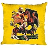 Fan-O-Menal Textilien Dekokissen mit Print - Pferde Kaltblut Isländer - Größe ca. 40 x 40 cm K12668 Farbe gelb