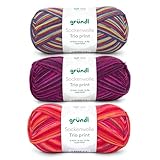 Gründl Wolle Sockenwolle Trio - Strickgarn für 3 Paar Socken - Strapazierfähig und hautfreundlich - 75% Schurwolle, 25% Polyamid - 3 Knäuel 100 g / 420 m - Nadelstärke 2,5-3 - rot violett grün