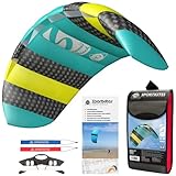 HQ Lenkmatte Lenkdrachen Symphony Beach III 1.3 Aqua, Zweileiner Matte, Drachen für Kinder und Erwachsene, 55x130cm, inkl. 45kp Polyester Schnüre, 2x25m auf Winder mit Schlaufen, Drachen ab 8 Jahre