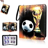 Abiemuce Sammelalbum Fußball Karten, 4 Fächer 50 Pcs Seite Sammelkarten Album für bis zu 400 Karten, Tragbarer Wasserdicht PU Leder Reißverschluss Fussball Karten Sammelalbum zum Sammeln und Tauschen