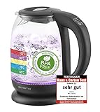 Emerio WK-119255 TESTSIEGER Haus & Garten Test 02/2019, Glas Wasserkocher mit Temperaturwahl (60°C/70°C/80°C/90°C/100°C), BPA-frei, Trockengehschutz, Auto-Off, 2200 Watt, Edelstahl, 1.7 liters