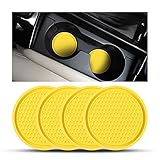 CGEAMDY 4 Stück Auto Untersetzer, Auto Getränkehalter Einsatz, Durchmesser PVC Verdicken Schwarz Auto Untersetzer, Anti Rutsch Car Untersetzer für Kaffeebcher(Gelb)