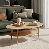 skølm Mjölnir Couchtisch oval – Wohnzimmertisch Holz – Hochwertiger Beistelltisch für Wohnzimmer – Coffee Table aus Eiche Massivholz, Natur geölt – Sofatisch mit Ablage – Couch Tisch 70x110 cm