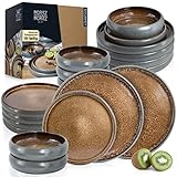 Moritz & Moritz 18-TLG Steinzeug Geschirr Set 6 Personen - Tafelservice aus je 6 Dinner Teller, Kleine Teller, Tiefe Teller