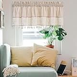 Kurze Scheibengardine Vintage Boho Vorhang Kurzgardine Bistrogardine, Spitze Häkelgardine Beige Kurzstore Gardine Mit Quasten, Landhausstil Kurzgardinen Für Küche Cafe Bad Schlafzimmer, 1 Stück