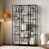 Hzuaneri Bücherregal, Standregal mit 6 Ebenen 15 Ablagen, Verstellbare offene Ablagen, für Wohnzimmer, Büro, Schlafzimmer, 30 x 100 x 170cm, Schwarz mit Holzmaserung, BC15004B