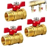Messing Kugelhahn 3/4 Zoll 3 Stück Absperrhahn 3/4 Zoll mit Rotem Flügelgriff IG/AG DN20 PN16, Messing Absperrventil für Wasserleitungen Wasserhahn Sanitärschläuche