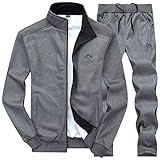 LBL Herren Casual Warm Trainingsanzug Set Langarm Full-Zip Athletic Jogging Sweat Suits, dunkelgrau, M