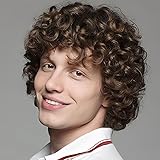 Salaibs Herren Braun Lockige Perücke Afro Kurze 70er 80er Synthetische Disco Fancy Männliche Perücke für den täglichen Partygebrauch