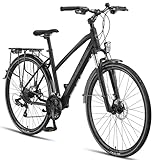 Licorne Bike Premium Touring Trekking Bike in 28 Zoll Aluminium Scheibenbremse Fahrrad für Jungen, Mädchen, Damen und Herren - 21 Gang-Schaltung - Mountainbike - Crossbike (Damen, Schwarz)