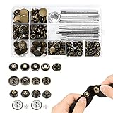 50 Set Druckknöpfe Druckknopf, Metall Snaps Knöpfe mit Unterschiedlicher Größe 10/12/15/17mm, 9 Fixierwerkzeug & Aufbewahrungsbox ​Kleidung Snaps Taste für Leder Handwerk Brieftasche Handtasche Jeans