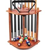 AKLOT Pool Queue Halter, Pool Queue Rack Billard Queue Racks mit Pool Stick Halter Getränkehalter 16 Kugelhalter hält 8 Sticks und komplettes Set Poolkugeln