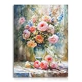 Dazzlewall Bunte Blumen Wanddekoration Poster Rosa Blumen in Vase Ölgemälde Wand Poster für Schlafzimmer Wohnzimmer Dekor 12x16 in Ungerahmt