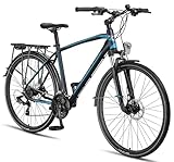 Licorne Bike Premium Touring Trekking Bike in 28 Zoll Aluminium Scheibenbremse Fahrrad für Jungen, Mädchen, Damen und Herren - 21 Gang-Schaltung - Mountainbike - Crossbike (Herren, Navy Blau)
