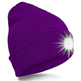 SPGOOD LED Beanie Beleuchtete Mütze mit Licht,Wiederaufladbare Winter Warm LED Haube mit Lampe für Angeln,Jogger,Camping,Laufen,Geschenke für Männer Frauen(Lila)